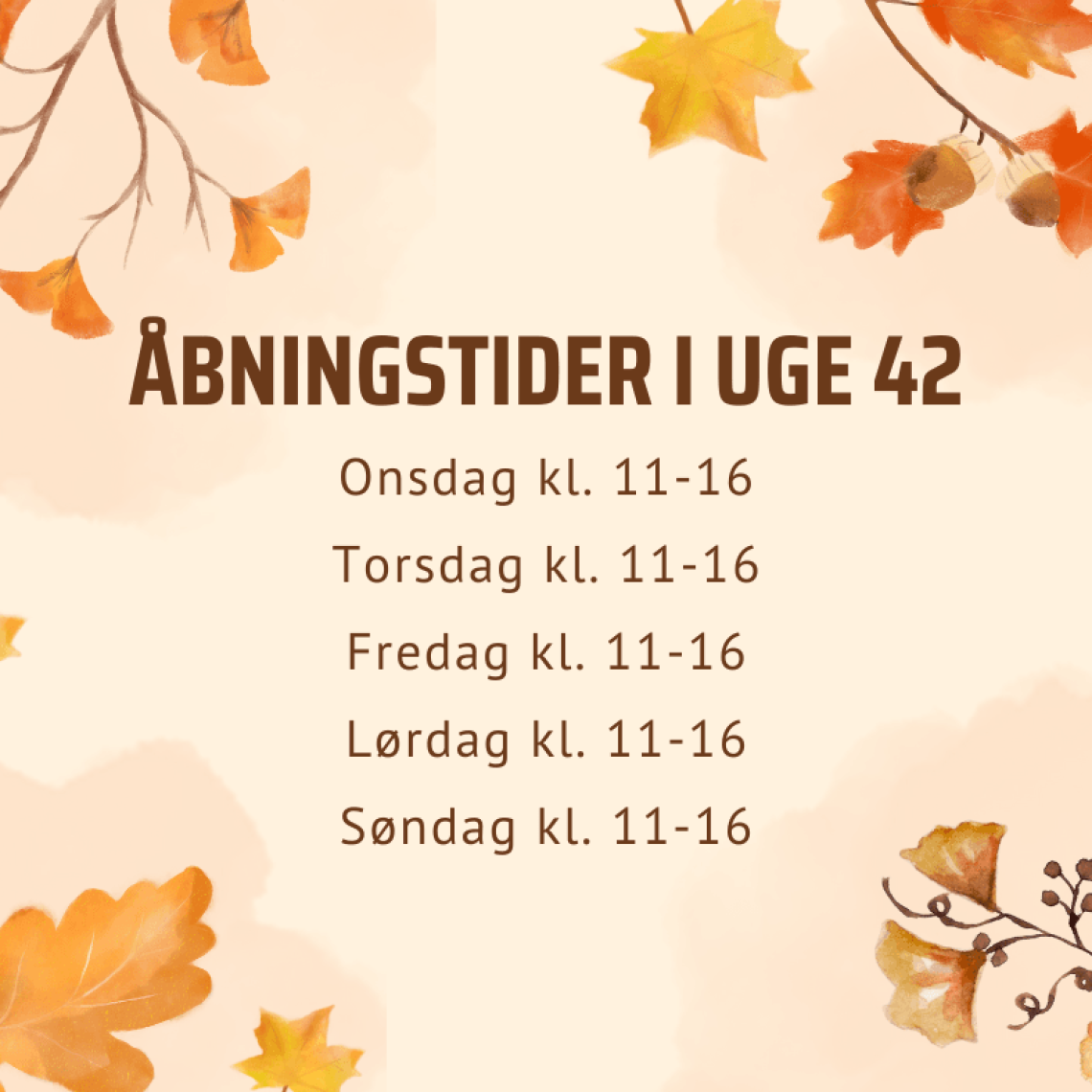 Åbningstider i uge 42